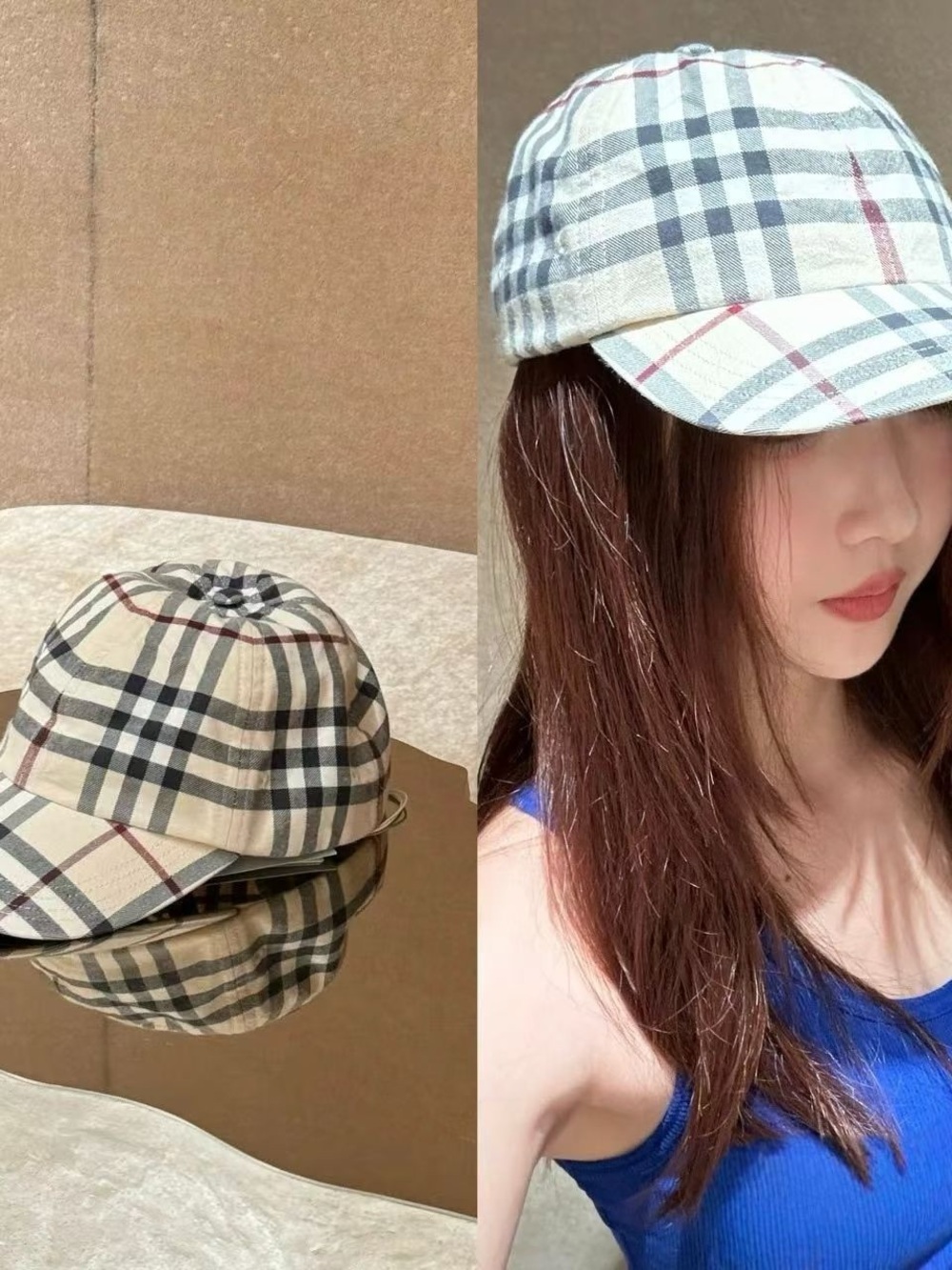BURBERRY Plaid Beige Baseball Cap - Women's Fashion Hat